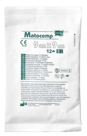Matocomp kompresy gazowe jałowe 9x9 12-warstwowe x 5 sztuk