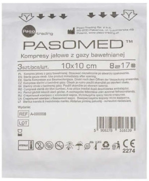 Kompresy jałowe PASOMED 17-nitkowe 8 warstw 10cm x 10cm x 3 sztuki