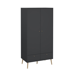 Szafa dwudrzwiowa z szufladami szara mat 99 x 200 cm Bodo