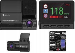 Zestaw Wideorejestrator Navitel RS984 GPS 4K Tylna Kamera Full HD ADAS WiFi + karta pamięci Goodram 64GB