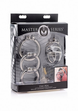 Klatka cnoty męskiej z blokadą - The Pen Deluxe Locking Chastity Cage - srebrna AF235