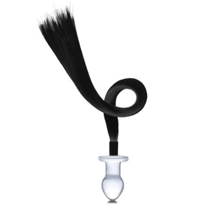 Szklany korek analny z ogonem - Glas Horse Tail Glass Butt Plug