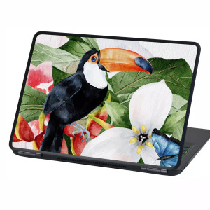Skin na laptopa, naklejka tukan, motyl, tropikalne liście P563