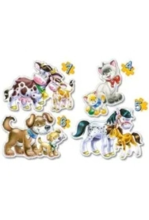 Puzzle maxi 4w1 -zwierzęta z dziećmi (4+5+6+7 el.)