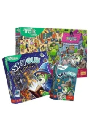 Pakiet: Puzzle 160 el. Trefliki celebrują, Spy Guy Fantasy, Spy Guy. Gra karciana