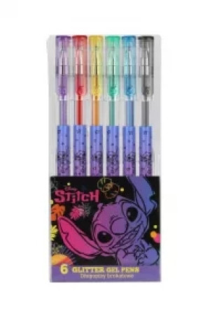 Coolpack, Długopisy brokatowe 6 kolorów Disney Black - Stitch (91378PTR)