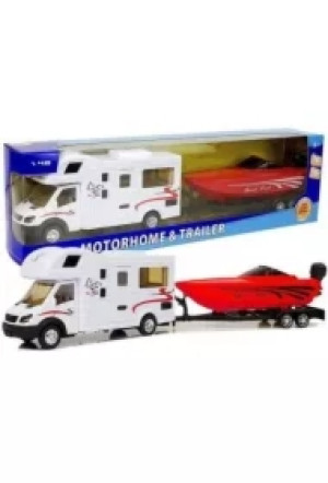 Camper z czerwoną motorówką i napędem frykc. 1:48