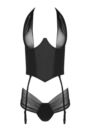 Top gorsetowy z pasami do pończoch - KESMINA CORSET black