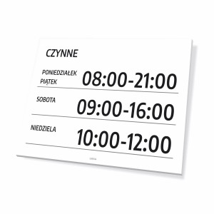 Tabliczka: czynne z podaniem dni i godzin