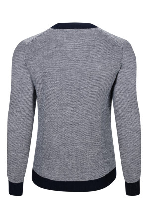 Granatowo-szary męski sweter zapinany na guziki z wełny merino XXXL