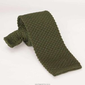 Oliwkowy wełniany krawat z dzianiny / knit
