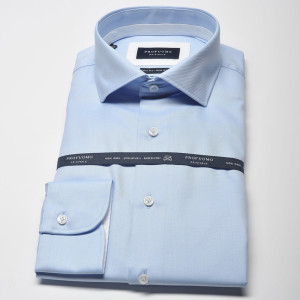 Elegancka błękitna koszula męska taliowana (SLIM FIT) z białymi wstawkami 40