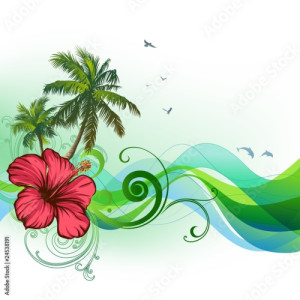 Naklejka samoprzylepna Hibiskus, dłonie, fale