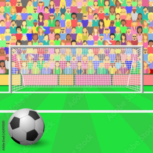 Obraz na płótnie canvas dwuczęściowy "dyptyk" Cel piłkarski z piłką i tłum na stadionie