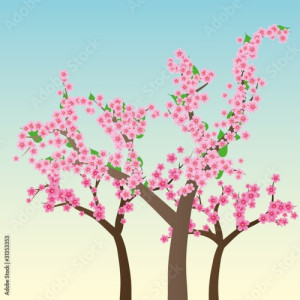 Obraz na płótnie canvas dwuczęściowy "dyptyk" Kwiat wiśni, kwiaty sakura, ilustracji wektorowych