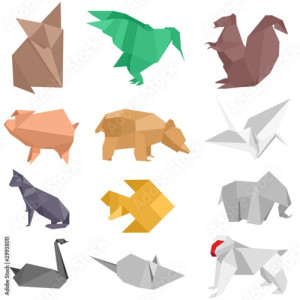 Obraz na płótnie canvas czteroczęściowy "tetraptyk" Stworzenia origami