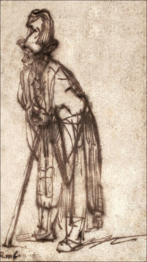 Old Man Leaning on a Stick, Rembrandt - plakat Wymiar do wyboru: 61x91,5 cm