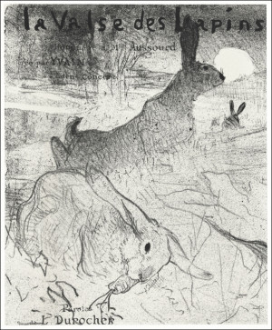 Omslag voor muziekblad met lied La Valse des Lapins met konijnen in landschap, Henri De Toulouse-Lautrec - plakat Wymiar do wyboru: 70x100 cm