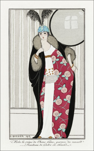 Costumes Parisiens, no. 39: Robe de crêpe de Chine blanc from Journal des Dames et des Modes, George Barbier - plakat Wymiar do wyboru: 70x100 cm