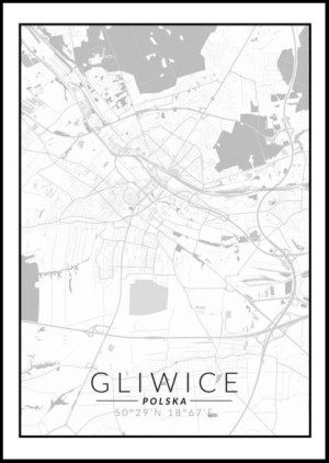 Gliwice, Polska mapa czarno biała - plakat Wymiar do wyboru: 42x59,4 cm