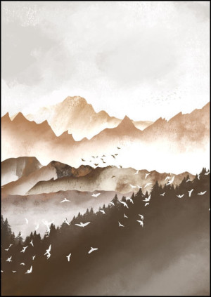 Wzgórza, leśne ptaki - plakat Wymiar do wyboru: 70x100 cm