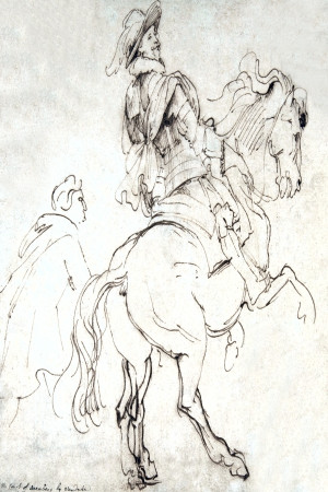 Study for an Equestrian Portrait, Possibly that of Albert de Ligne, Count of Arenberg verso- Various Studies of Statues and Figures, Including the Ven