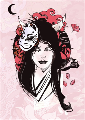 Geisha Kitsune - plakat Wymiar do wyboru: 29,7x42 cm