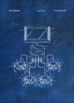 Patent, Konsola Gamecube Niebieski - plakat Wymiar do wyboru: 40x60 cm