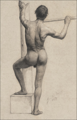 Male Nude with Left Foot on a Pedestal, Gustav Klimt - plakat Wymiar do wyboru: 29,7x42 cm