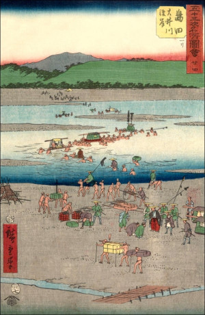 Shimada The Suruga Side of the Ôi River, Hiroshige Ando - plakat Wymiar do wyboru: 60x80 cm
