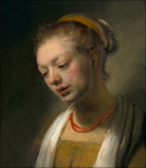 Young Woman with a Red Necklace, Rembrandt - plakat Wymiar do wyboru: 50x70 cm