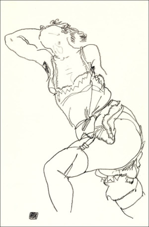 Reclining Model in Chemise and Stockings, Egon Schiele - plakat Wymiar do wyboru: 61x91,5 cm