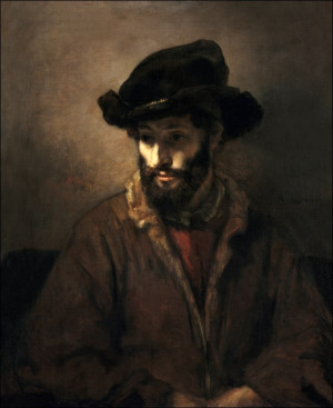 A Bearded Man Wearing a Hat, Rembrandt - plakat Wymiar do wyboru: 40x50 cm