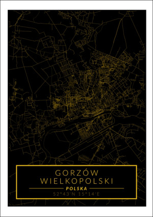 Gorzów Wielkopolski mapa złota - plakat Wymiar do wyboru: 21x29,7 cm