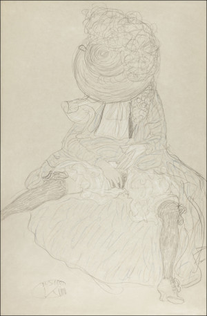 Seated Woman from the Front with Hat, Face Hooded, Gustav Klimt - plakat Wymiar do wyboru: 50x70 cm