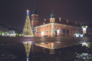 Warszawa Zamek Królewski Zimowy Plac Zamkowy - plakat premium Wymiar do wyboru: 120x90 cm