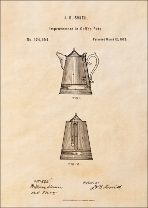 Patent Dzbanek na Kawę Projekt z 1872 - plakat Wymiar do wyboru: 40x60 cm