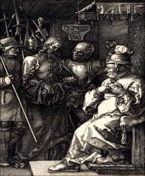 Christ before Caiaphas, from The Passion, Albrecht Durer - plakat Wymiar do wyboru: 30x40 cm