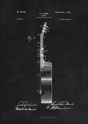 Patent GC Ward Gitara Projekt z 1898, black - plakat Wymiar do wyboru: 42x59,4 cm