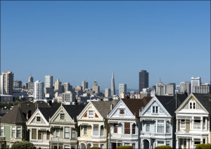 The infamous row of Victorian houses across from Alamo Square Park, in San Francisco, Carol Highsmith - plakat Wymiar do wyboru: 29,7x21 cm