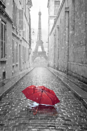 Czerwony Parasol z Wieża Eiffla w tle - plakat Wymiar do wyboru: 30x45 cm