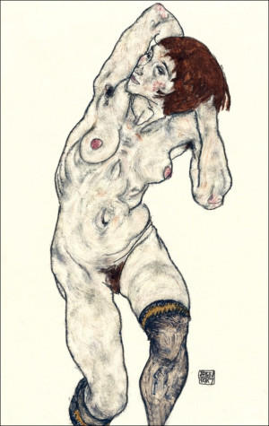 Nude in Black Stockings, Egon Schiele - plakat Wymiar do wyboru: 30x40 cm