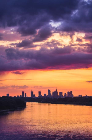 Warszawa Zachód Słońca nad Wisłą - plakat premium Wymiar do wyboru: 42x59,4 cm