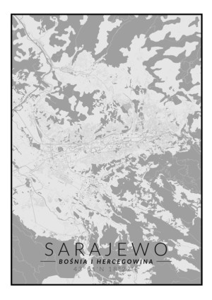 Sarajewo mapa czarno biała - plakat Wymiar do wyboru: 70x100 cm