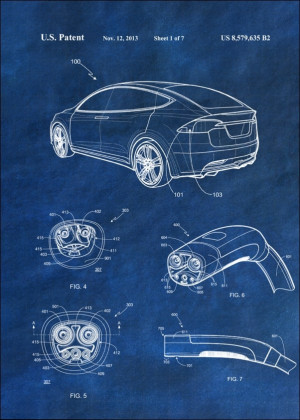 Patent, Pojazd Elektryczny 2013 Niebieski - plakat Wymiar do wyboru: 60x80 cm