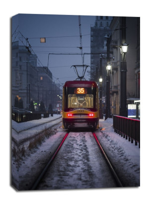 Tramwaj zimową porą - obraz na płótnie Wymiar do wyboru: 60x80 cm