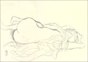 Reclining Nude with Drapery, Back View, Gustav Klimt - plakat Wymiar do wyboru: 60x40 cm