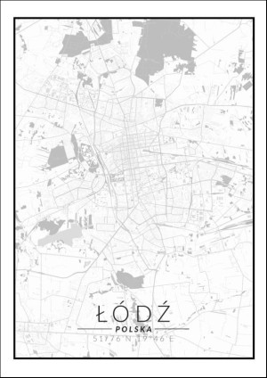 Łódź mapa czarno biała - plakat Wymiar do wyboru: 29,7x42 cm