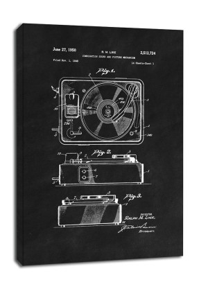 Patent, Gramofon z 1950 Czarne - obraz na płótnie Wymiar do wyboru: 40x60 cm