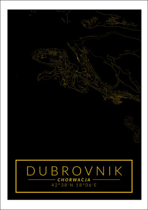 Dubrovnik mapa złota - plakat Wymiar do wyboru: 30x40 cm